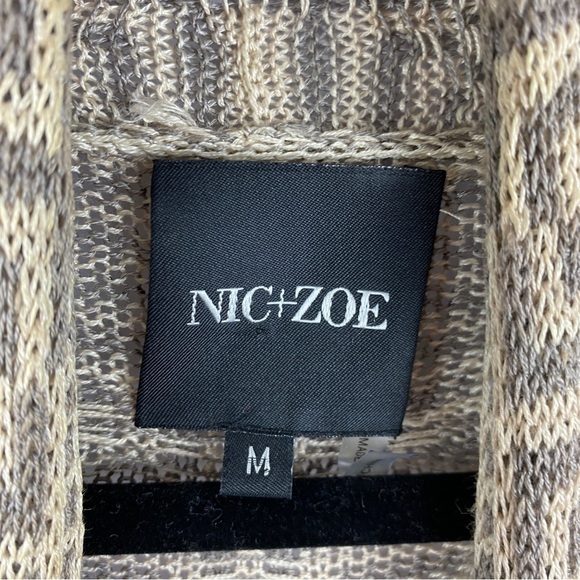 NIC + Zoe Linen Blend Boho Geometric Open Front Fringe Cardigan Medium Cream - Picture 6 of 12